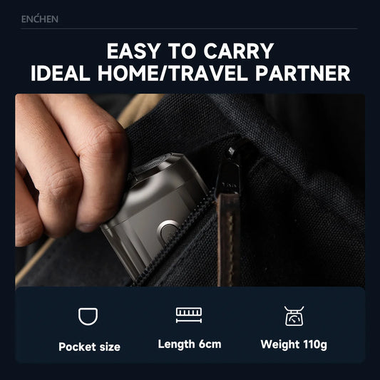 ENCHEN Mini6 Portable Electric Shaver Travel Razor 💯% Waterproof Magnetic Head Featuring 2-direction flex heads and a high-speed motor, it delivers a smooth, clean shave in a compact form factor that fits perfectly in your pocket, gym bag, or carry-on. ¥